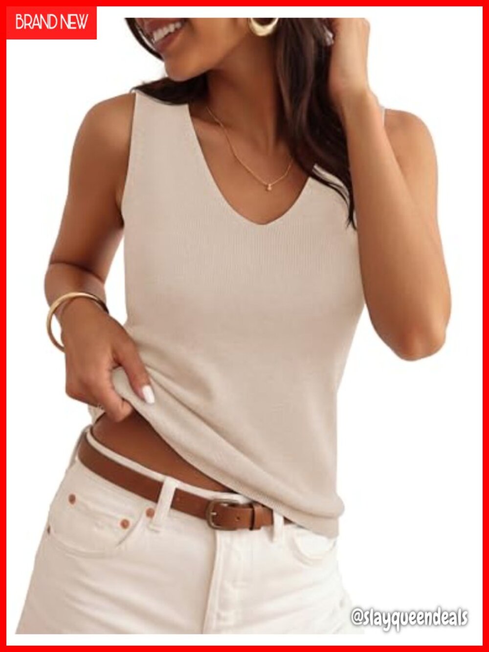Sleeveless Knit Tank Top V-Neck Wool Blend Sweater Vest